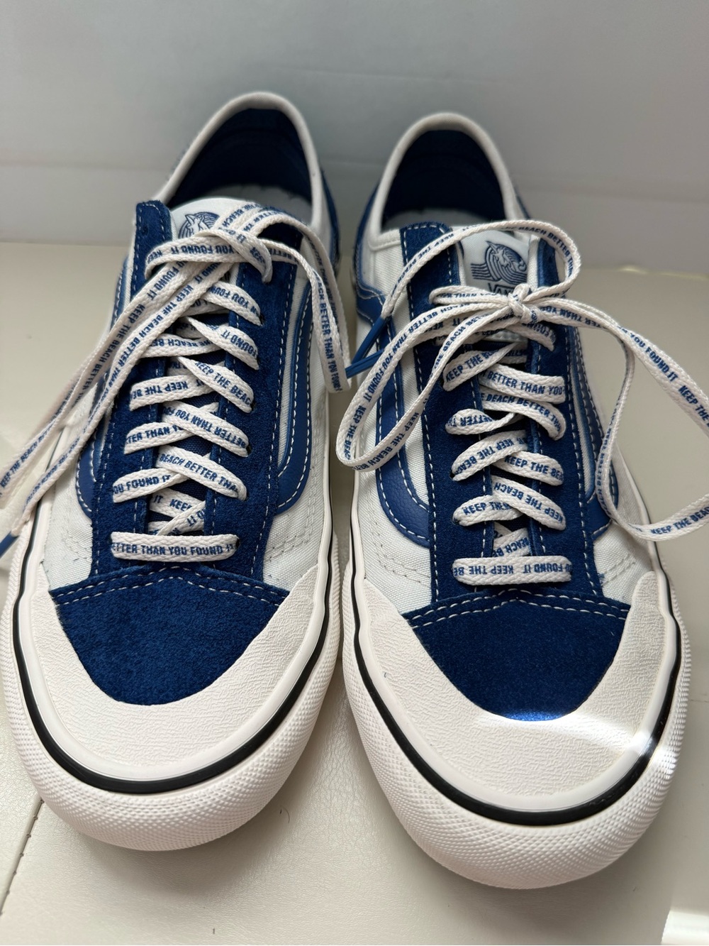 Vans Blue and White Low-Top Skate Sneakers